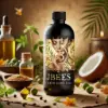 black bottle with lady face written jbees skin care oil. rosemary hair oil for hair oil